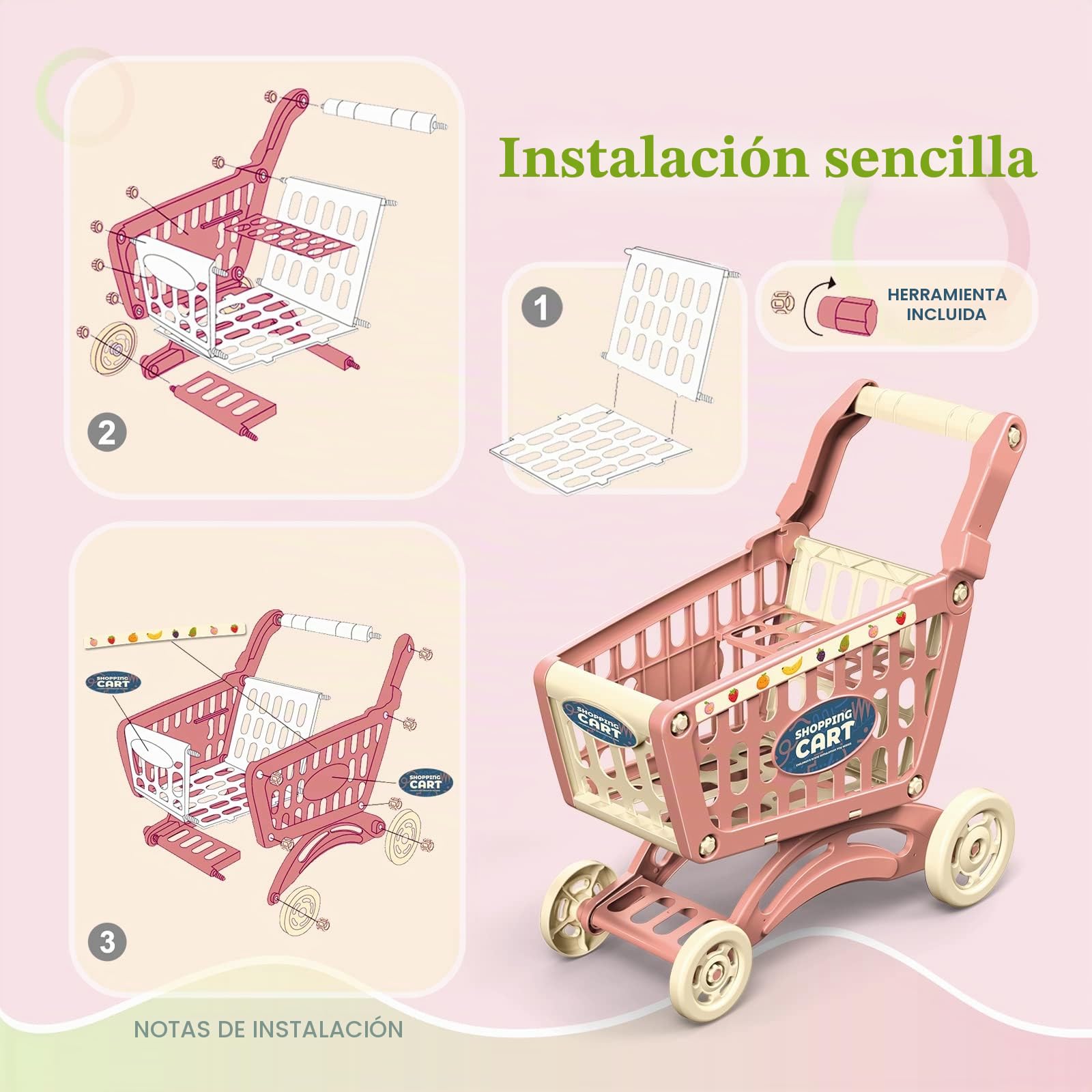 RedCrab Carro Compra Juguetes Infantil, Juego de Accesorios de Tienda de 54 Piezas, Carrito de Compras de Juguete para Regalo Educativo