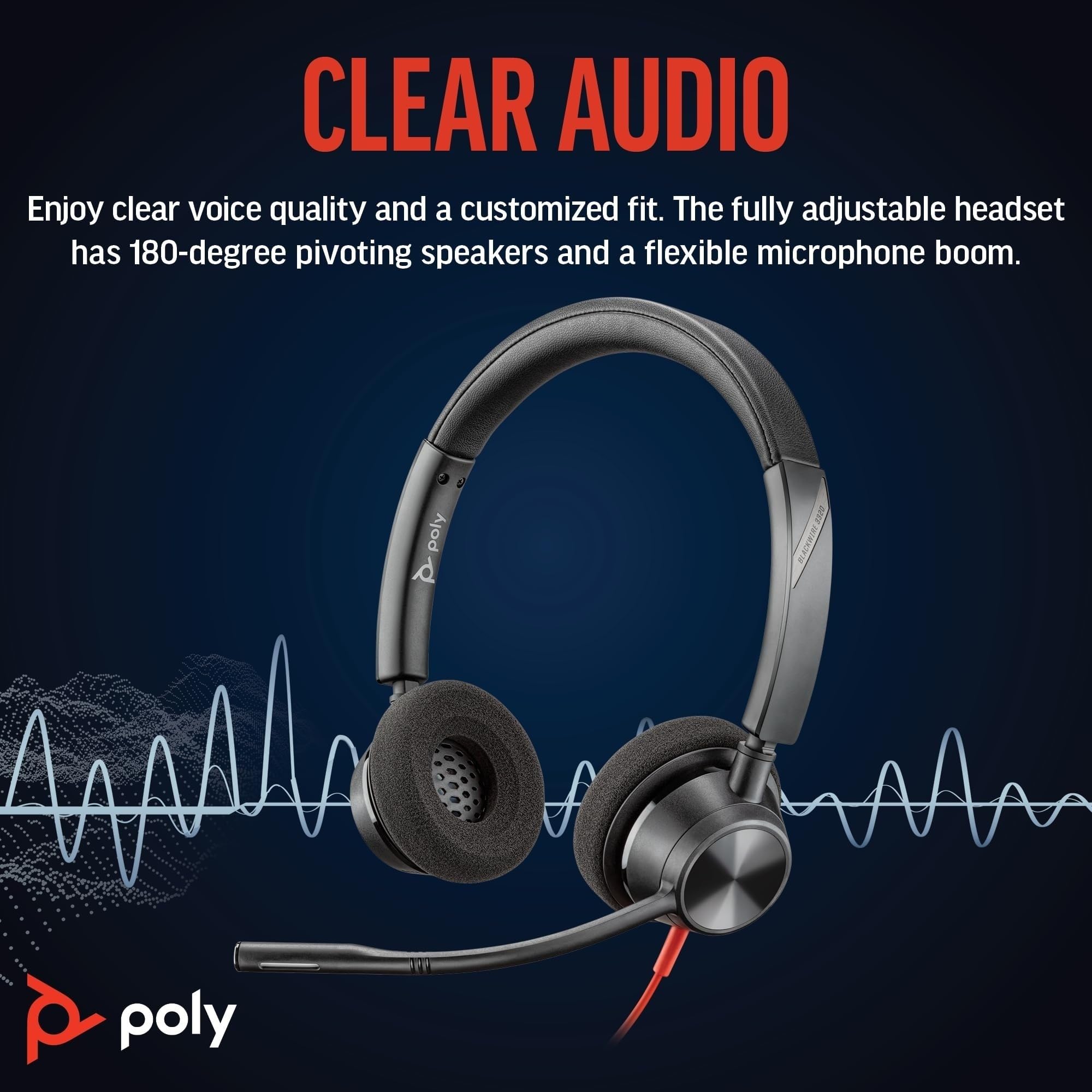 Poly Blackwire 3320, Cuffia Cablata con Connessione USB-A/C, Cuscinetti in Similpelle, Riduzione del Rumore e dell'Eco, Comandi sul Cavo, Adatta per Teams, Compatibile con Windows 10 e macOS,Nero