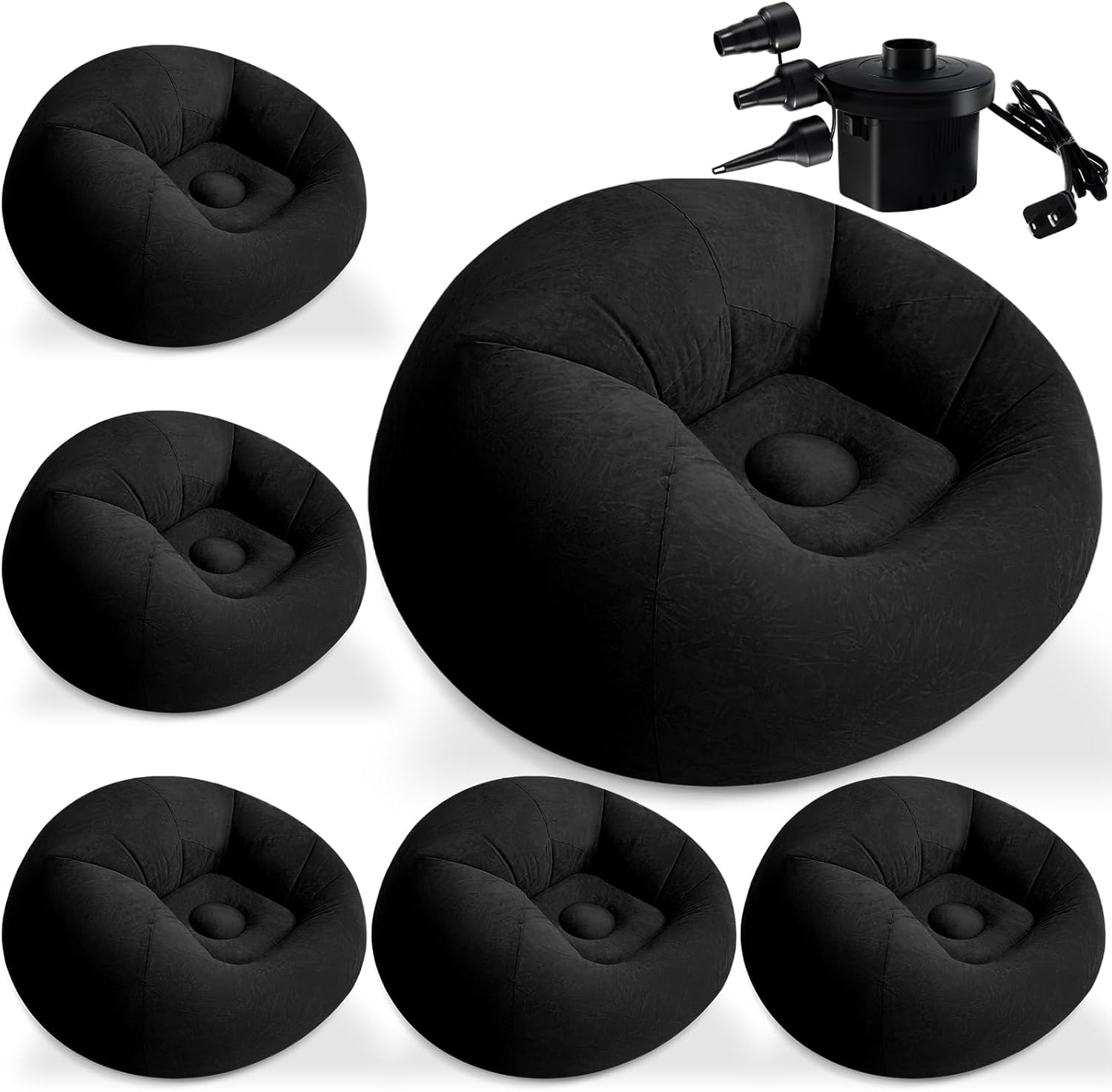 6 Pack Inflatable Bean Bag Chairs with Electric Air Pump Inflatable Chairs Blow up Couch Folding Portable Inflatable Lazy Sofa for Movie Night Living Room Outdoor Camping (6, Black)