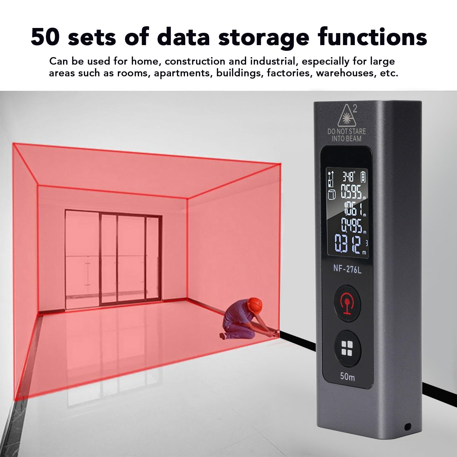 50 M Entfernungsmessgerät, Vielseitige Messung, Breite Reichweite, Elektronischer Winkelsensor, Große Datenspeicherung, Lange Akkulaufzeit, ABS -Material, Zuhause, BAU,