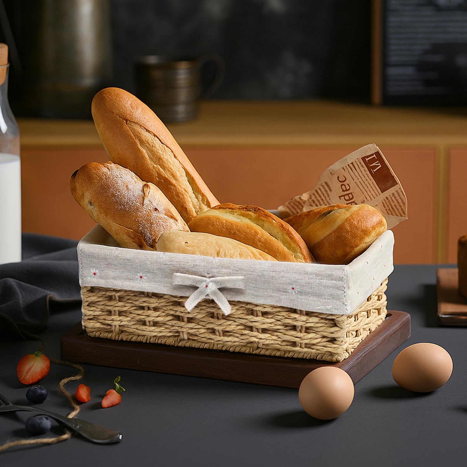 APOMOONS 2 Pezzi Cestino Pane con Foderato, 2 Misure Cestini Pane in Corda di Carta, Cestini Stoccaggio per Dolci Dessert Colazione, Cachi