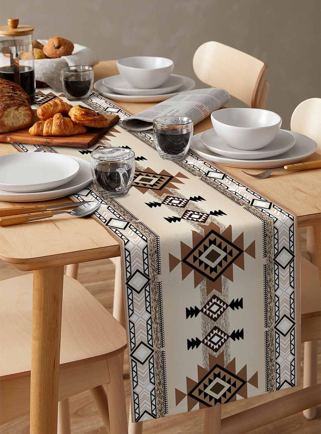 Bohemian Cotton and Linen Table Runner 72 Inches, Abstract Aztec Modern Art Dresser Decor Table Runners for Dining Party Holiday Wedding Table Decoration