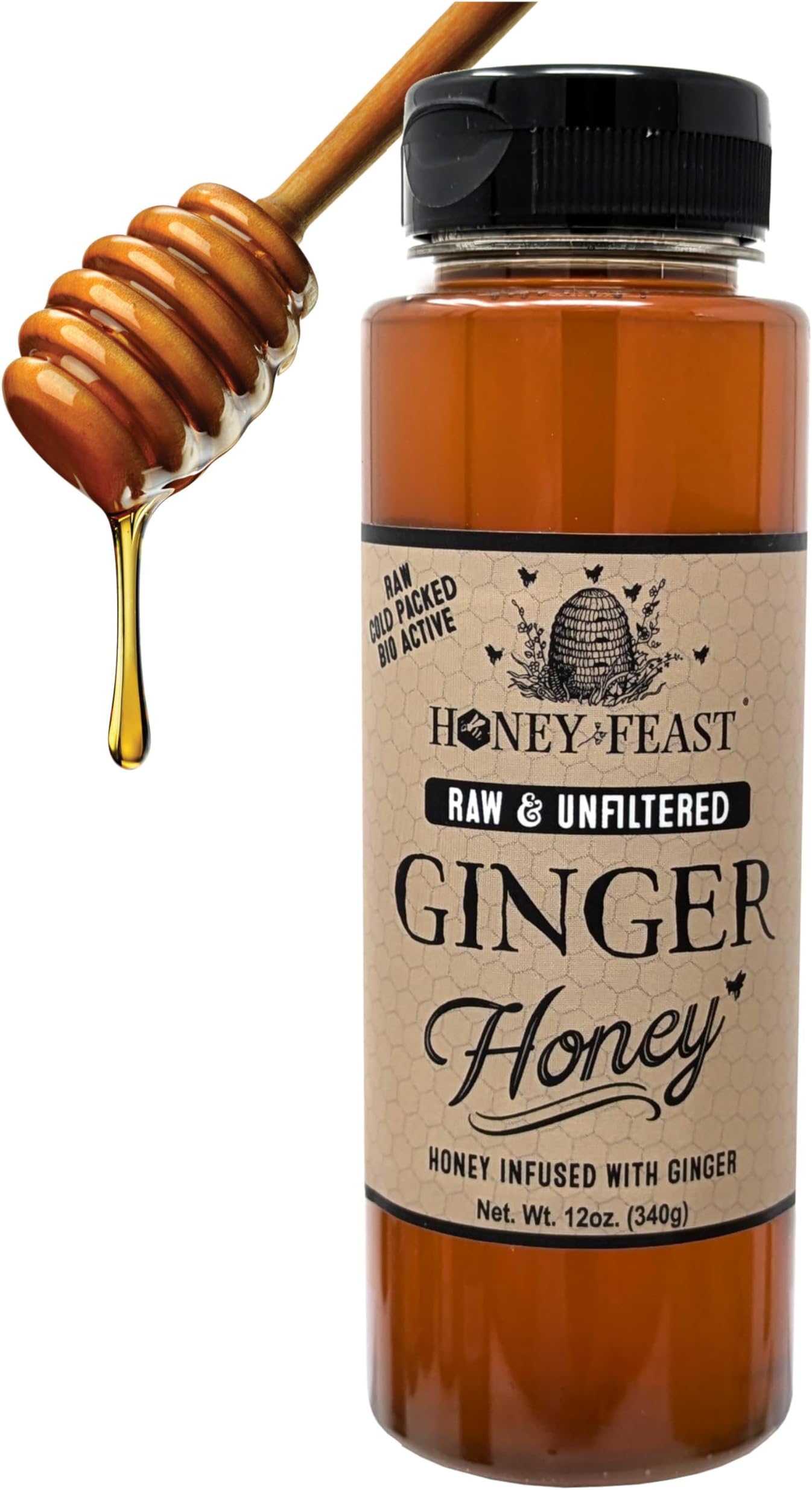 Ginger Honey, 12oz | Natural Ginger Root Infused | Perfect for Tea and Cooking