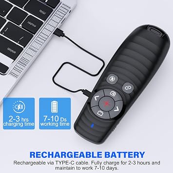 Presentation Clicker Wireless Presenter Remote Clicker for 2-in-1 USB Type C Powerpoint Clicker, Rechargeable Presentation Remote PPT Slide Advancer for Mac/Google Slide/Keynote