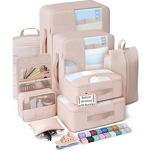 Veken 8 Set Packing Cubes for Cruise Ship Essentials,Beach Vacation Travel Accessories with Hanging Toiletry Bag,Suitcase Organizer for Luggage,Personalized Birthday & Retirement Gifts for Women Mom