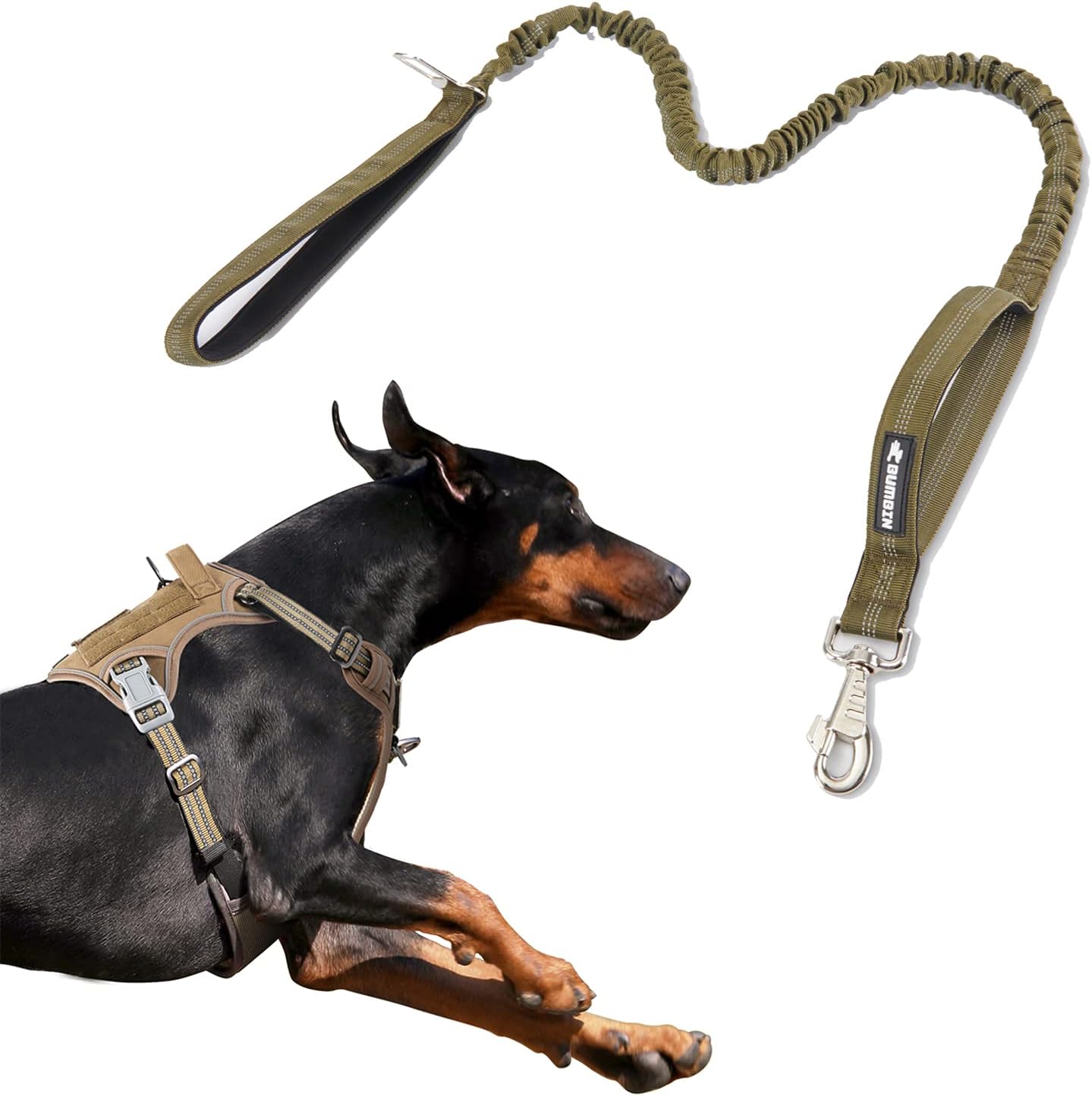 BUMBIN Dog Harness for Large Dogs No Pull, Tactical Dog Harness, with Handle, Adjustable Dog Vest Harness, 6Ft Bungee Dog Leash Large Dogs, No Pull Shock Absorbing Dog Leash with Car Seat Belt
