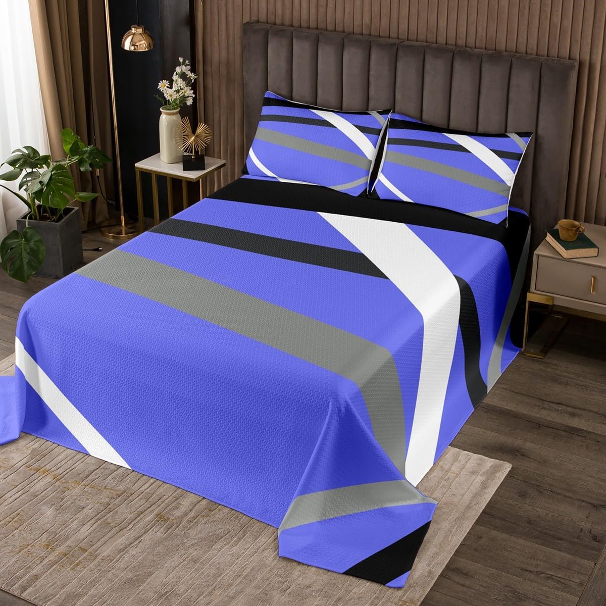 Erosebridal Modern Art Coverlet Set King Size Abstract Bedding Set for Kids Girls Boys Pink Purple Striped Lines Quilted Coverlet Contemporary Minimalist Quilted Simple Fashion