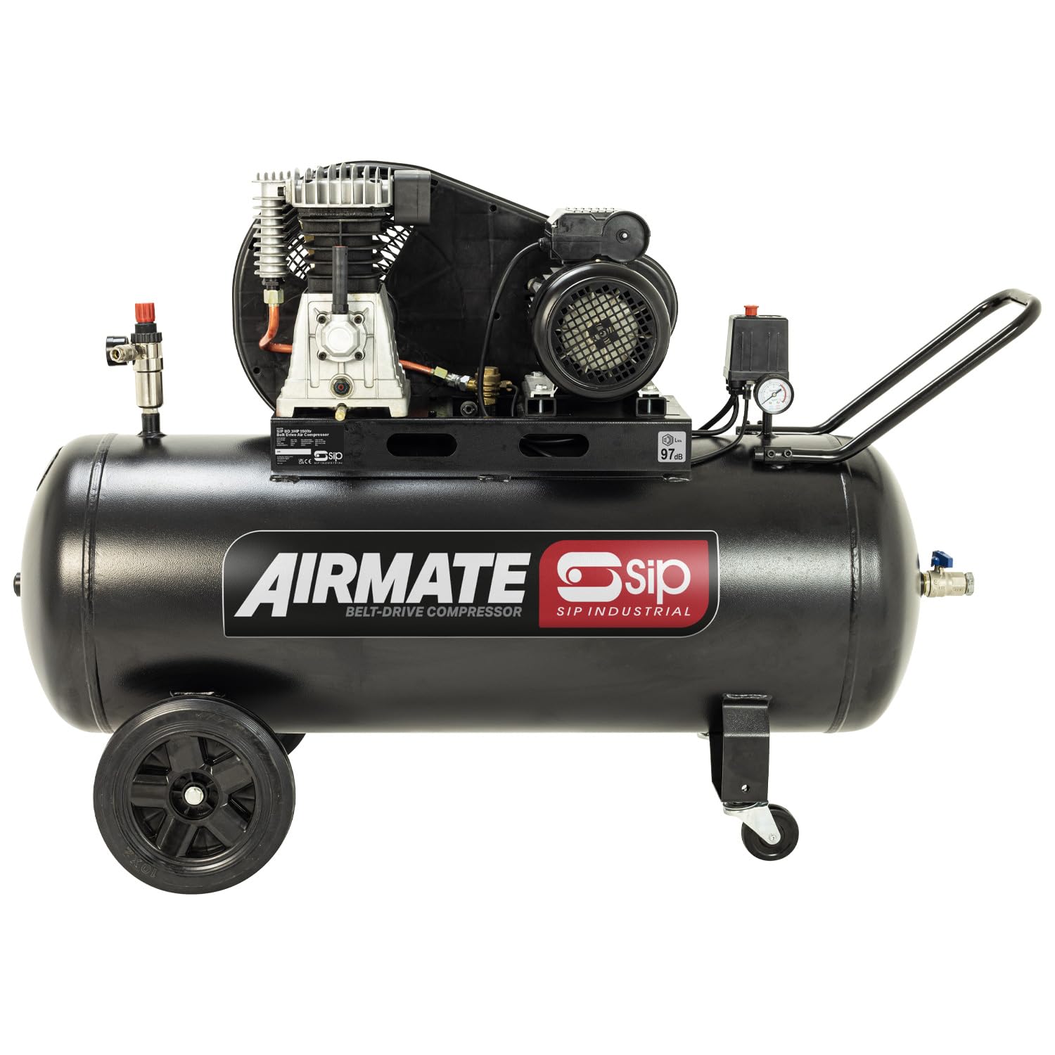 SIP Airmate Belt Drive Air Compressor, 230V 13A, 150L, 3hp / 2.2kW, 145psi / 10 Bar 14CFM 97dB