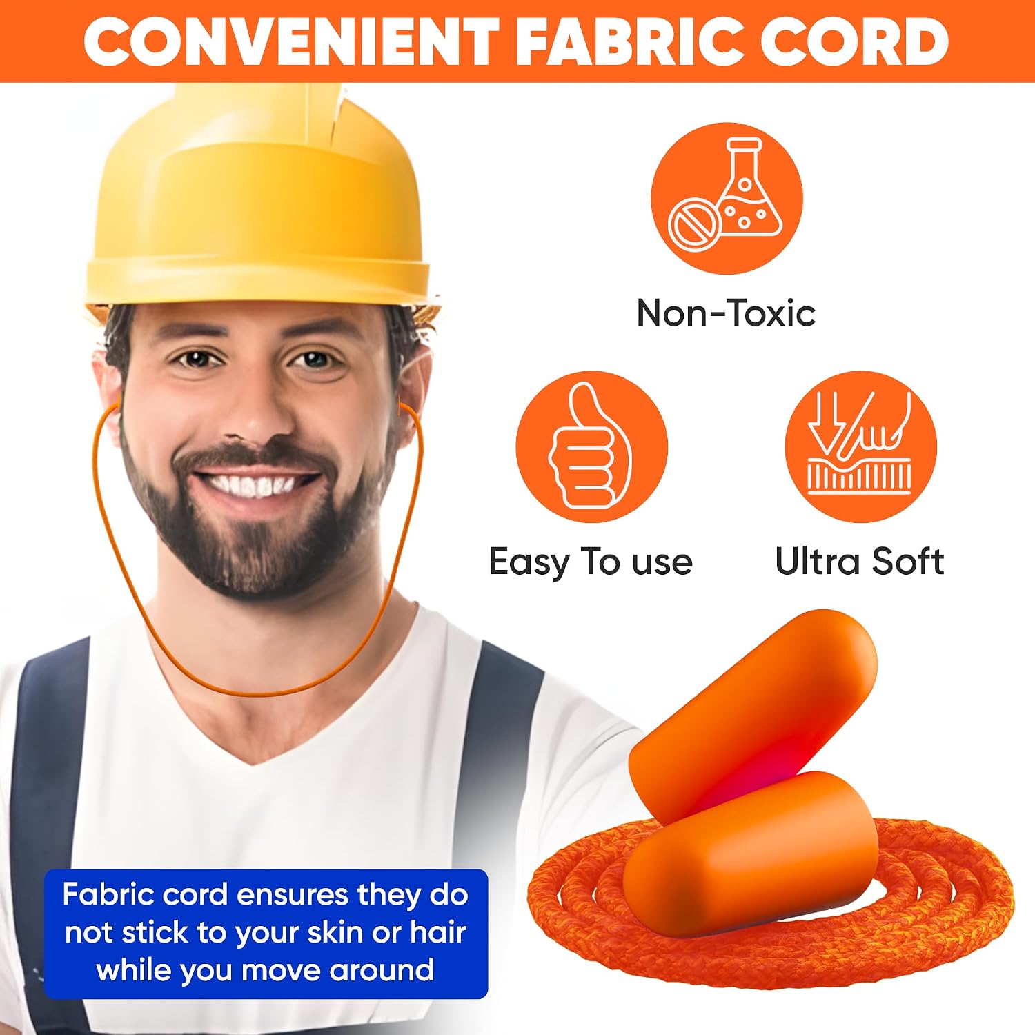 Foam Corded Ear Plugs 100 Pair - 32dB Noise Cancelling Shooting Hearing Protection for Noise Reduction Construction Work Safety Mowing Industrial - Disposable Ear Plugs with Cord Bulk