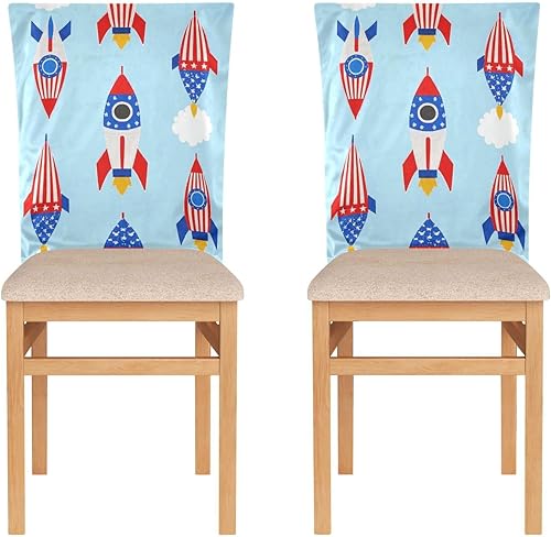 Miniatura 2 de Juego de 6 fundas decorativas de asiento de cumpleaños con cohetes rojos y azules para silla de aula para dormitorio, lavable, protector de sillas