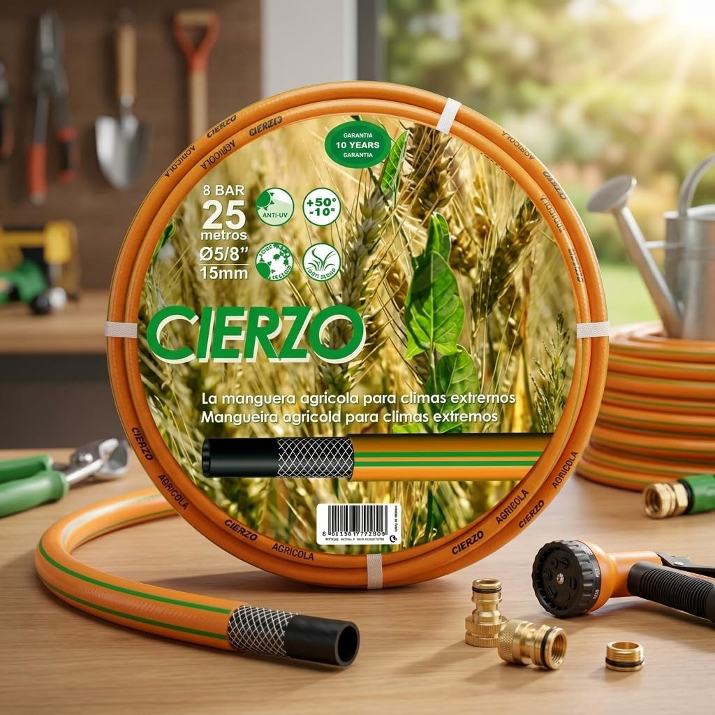 Kit Manguera de Jardín Cierzo 19 mm 3/4'' | 20 Metros + Accesorios | Manguera para Riego | Kit Completo de Accesorios de Jardín | Resistente y Flexible para Uso Doméstico