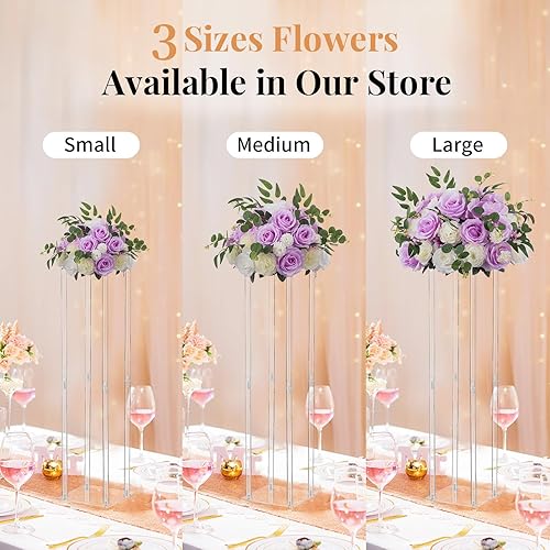 Miniatura 5 de NUPTIO Ramo de arreglo de bolas de flores, 2 piezas de 17.7 pulgadas de diámetro, color morado claro y blanco, flores falsas para centros de mesa,