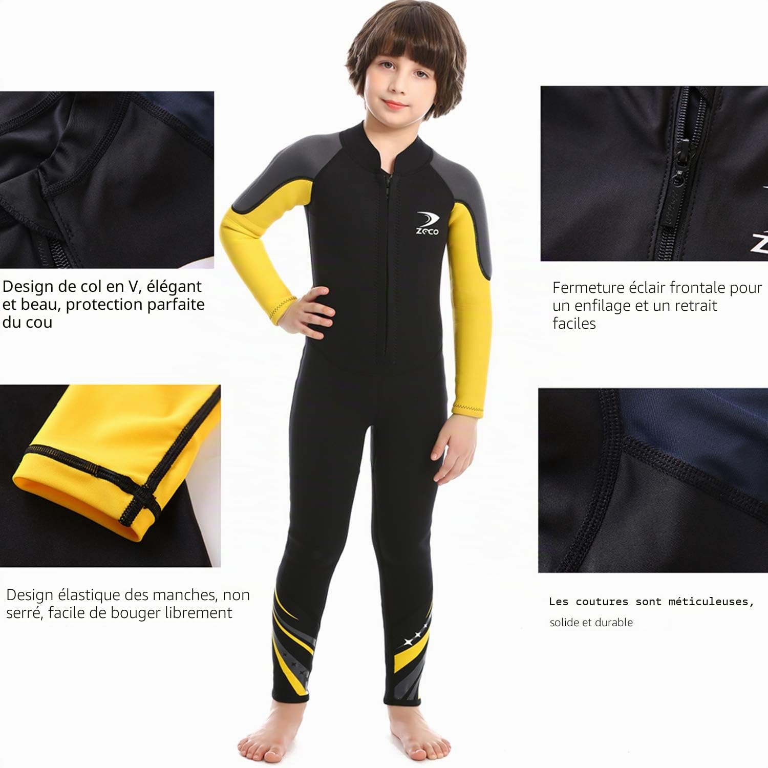 Combinaison pour Enfants ZCCO, Maillot de Bain Thermique en néoprène de 2,5 mm, Maillot de Bain pour Jeunes garçons et Filles Costume Chauffant à Manches Longues