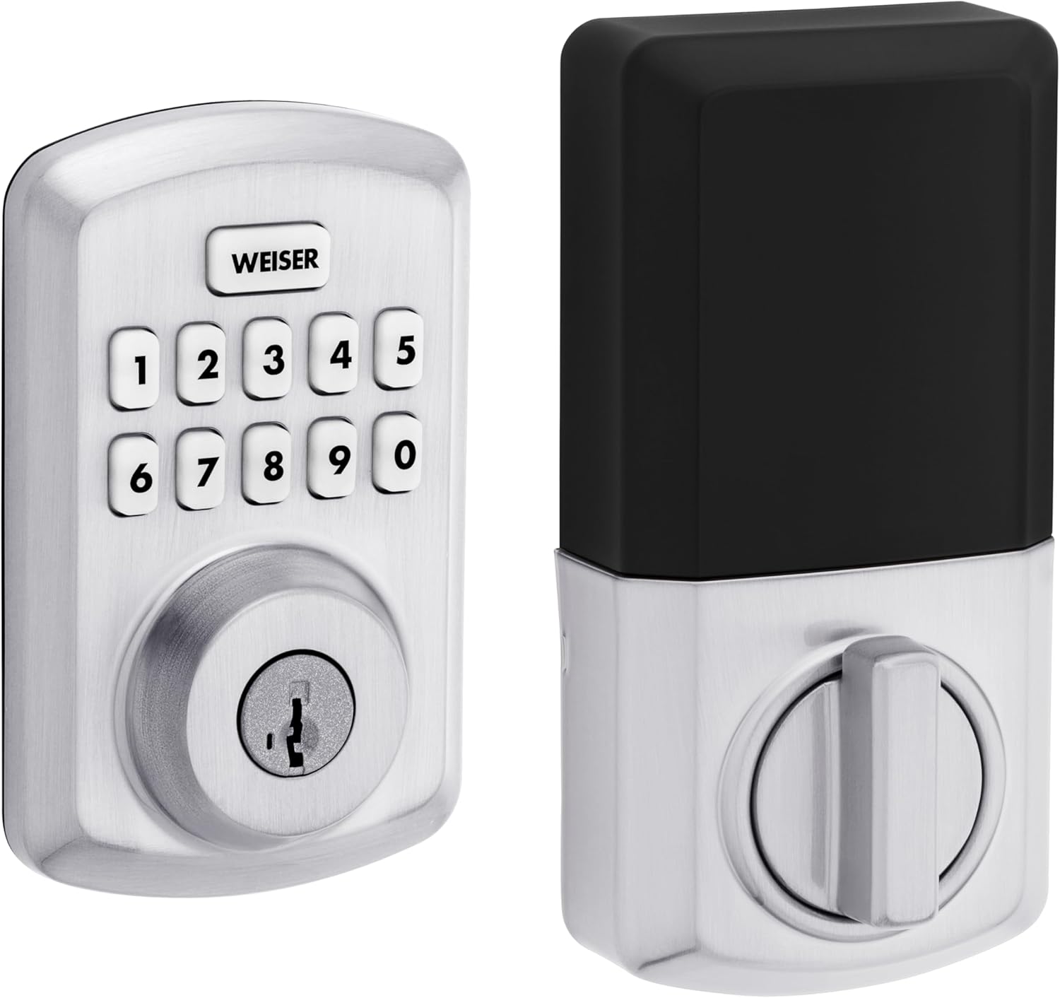 Weiser Powerbolt 3 Satin Chrome Keyless Entry Door Lock/Deadbolt Lock, 10Button Keypad Door