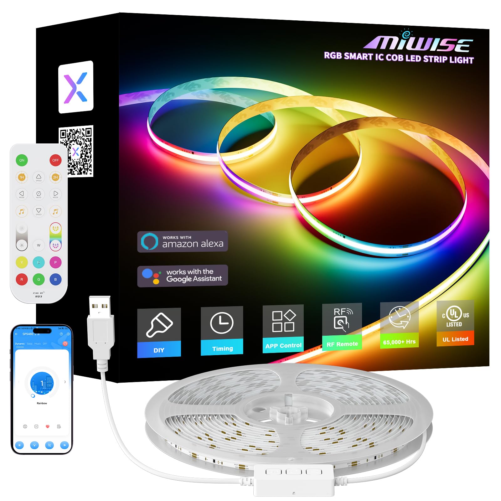 MIWISE RGB Smart IC COB LED Strip Lights