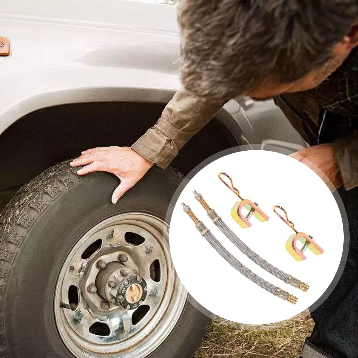 2PCS Car Valve Stem Extenders, 7"/180mm Braided Vehicle Tyre Valve Stem Extensions Adaptors, Flexible Automotive Tire Extenders Accessories, Universal for Truck Trailer RV