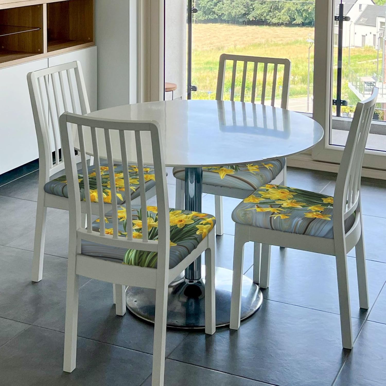 Bouquet of Daffodils Print Square Cushion Covers 6 Pcs Set Elastic Non-Slip Seat Cushion Slipcovers Pet Furniture Protectors for Chair, Sofa