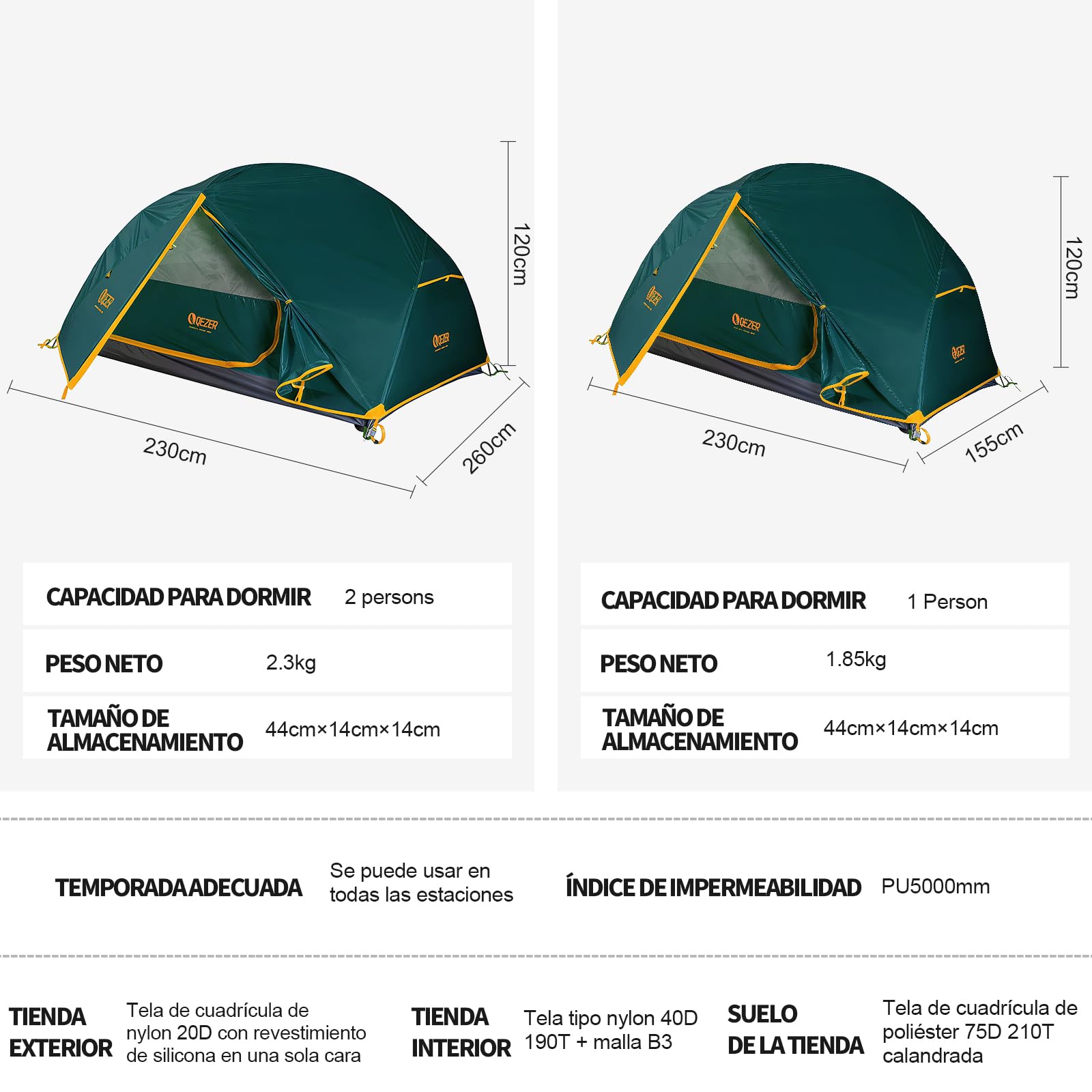 Tienda de campaña con cúpula Ultraligera, Impermeable y Resistente al Viento, Adecuada para Tres/Cuatro Estaciones