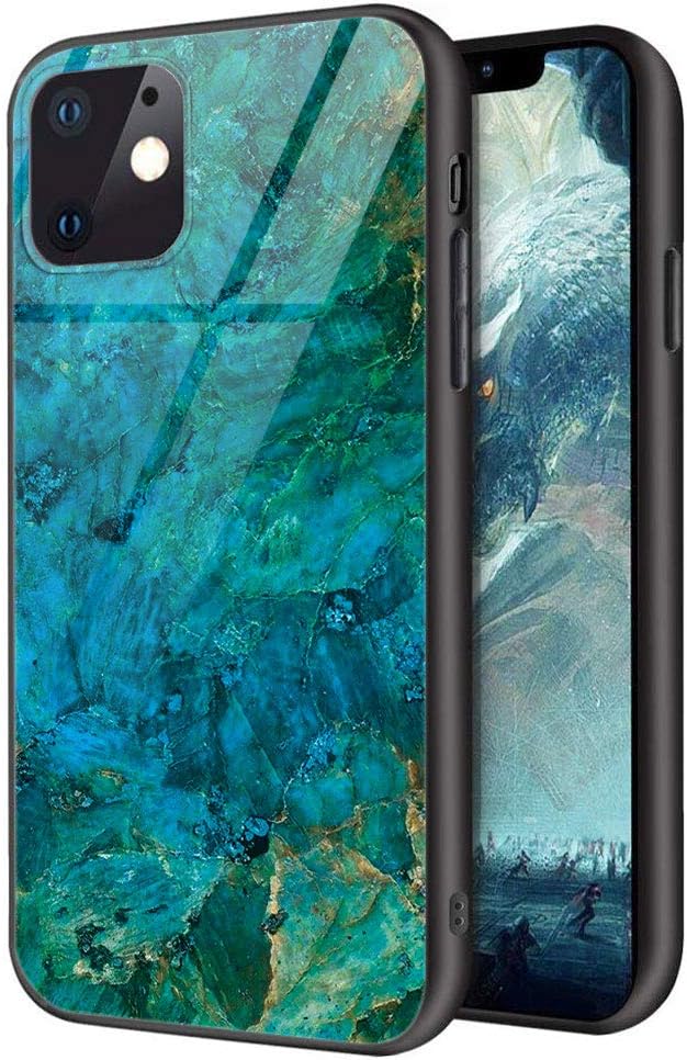 Eouine Glass Phone Case for Samsung Galaxy F62 / M62 [6.7"] Anti-Scratch Shockproof Pattern Tempered Glass Back Cover Case Soft Silicone Bumper Case for Samsung Galaxy M62, Green