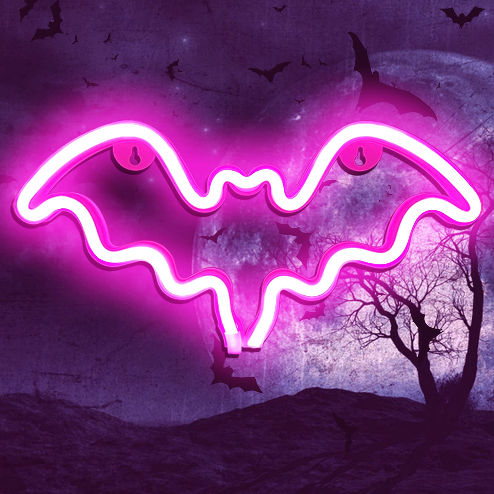 Halloween Bat Neon Sign, Halloween Decoration LED Neon Light Sign for Wall Decor, Bat Shape Lamp with Battery or USB Powered for Halloween Party,Bar,Room Décor,Kids