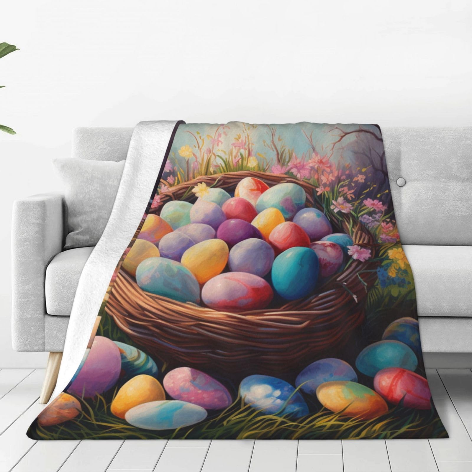 Couverture en flanelle douce idée cadeau de Pâques plaid chaud pour lit et canapé