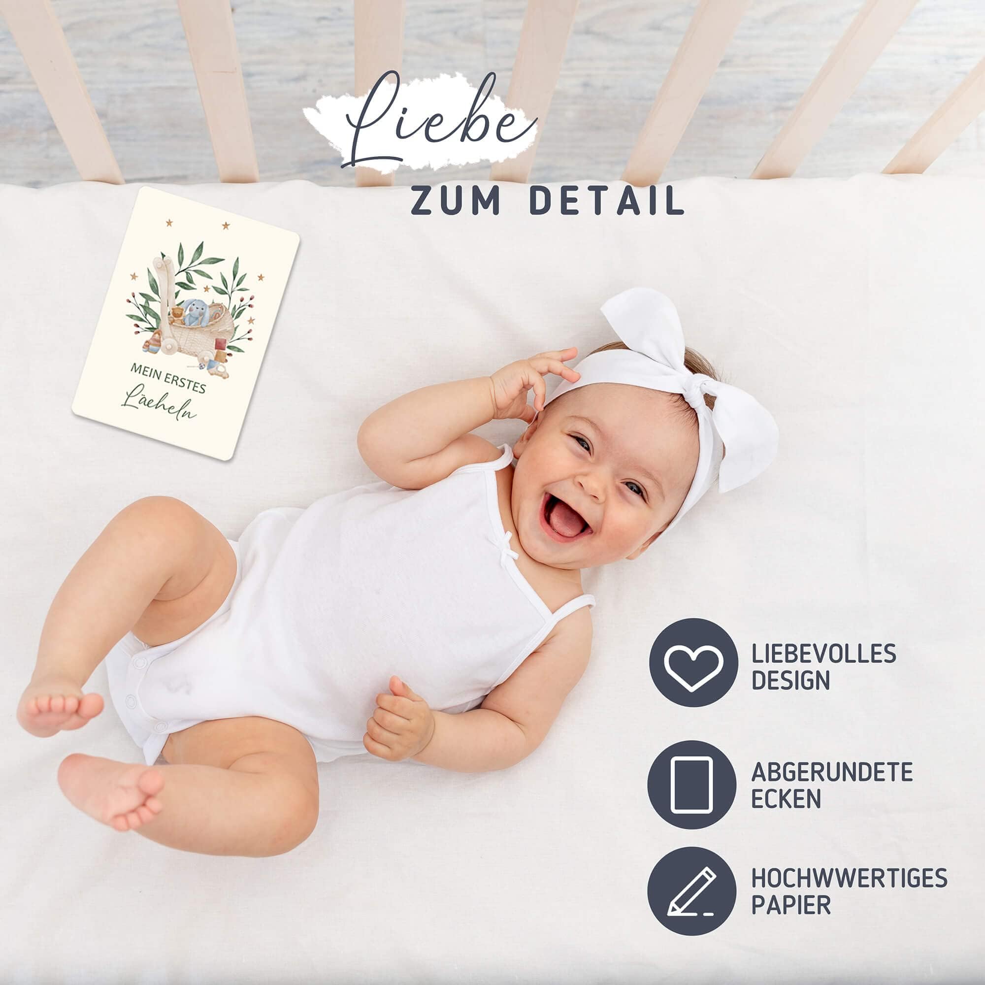 Biroyal Karty z kamieniami milowymi dla niemowląt, zestaw 72 kart z kamieniami milowymi, unisex, dla dziewcząt i chłopców, w zestawie karty pamiątkowe i miesięczne, prezenty dla niemowląt, szczególne momenty (w języku niemieckim)
