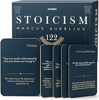 122 Daily Stoic Quotes with Explanations & Practices, Marcus Aurelius Stoicism Cards, Wooden Stand, Gift Box, Inner Strength Wisdom Stoic Reminders, Mindfulness Deck, Unique Home Office Gifts Décor