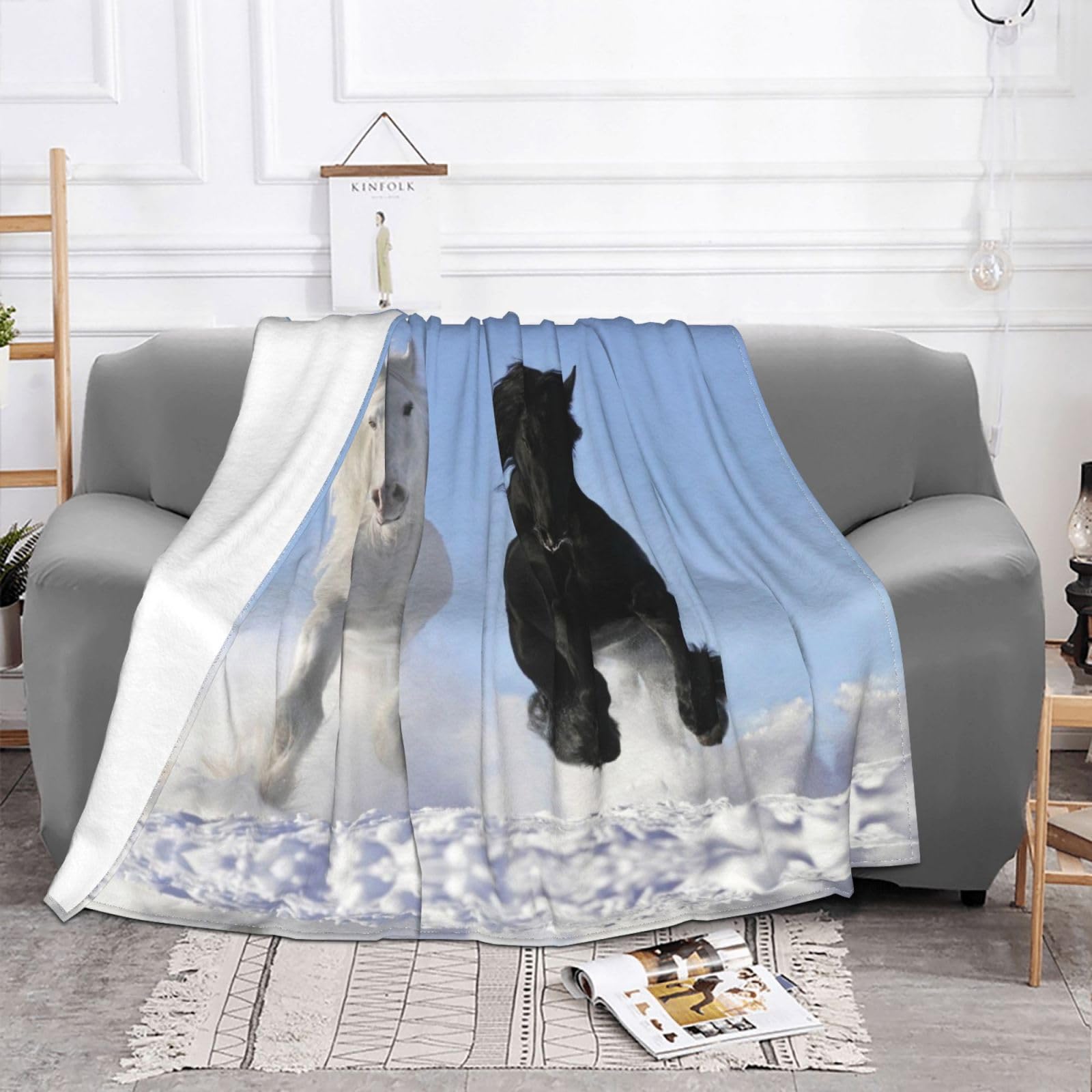 Couverture polaire chevaux anti-froid plaid doux canapé-lit toutes saisons