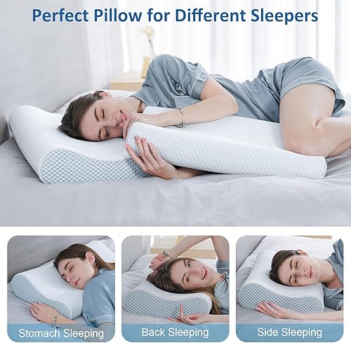 Miniatura 7 de Almohada de espuma viscoelástica para dormir, gel refrescante, ergonómica, firmeza de contorno para aliviar el dolor de cuello, hombros, almohada