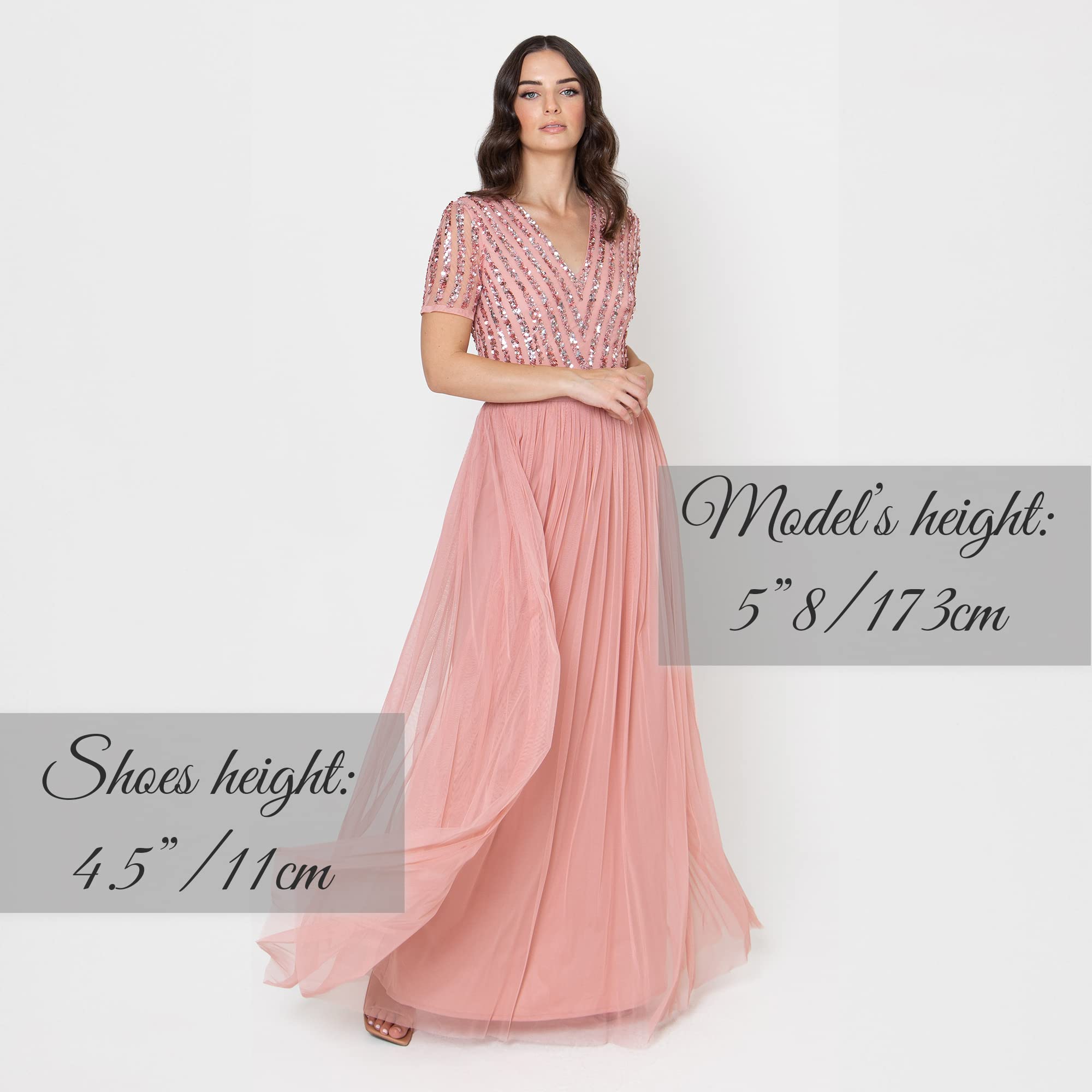 Maya Deluxe Damska sukienka maxi dla druhny dekolt w serek suknia balowa z krótkim rękawem długa elegancka empire talia ślub, Kwiecisty (Blossom), 50