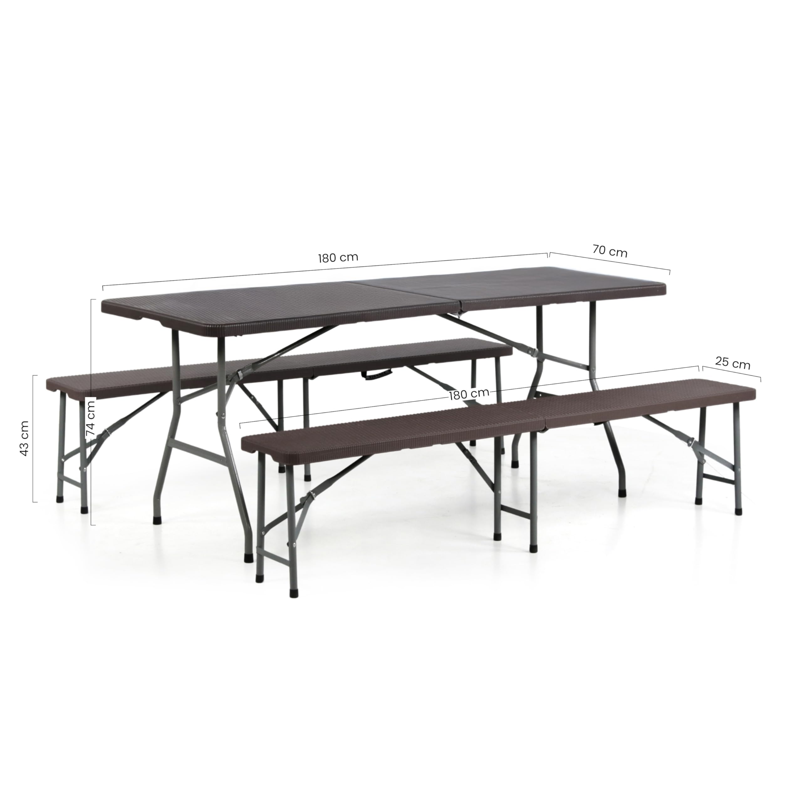 Brigros - Tavolo Pieghevole Con Panche Da Giardino, Perfetto Come Tavolo Campeggio O Tavolo Picnic, Salvaspazio Con Panche Da Esterno In Metallo E HDPE (Rattan)