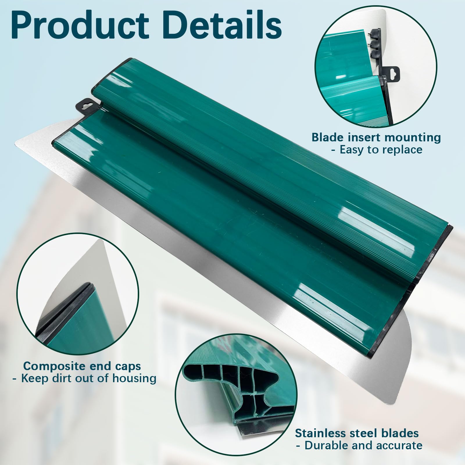 Hoja de desnatado para paneles de yeso, hoja de acero inoxidable de 0.4 mm, paleta de yeso alisadora y derribada para decoración de pared de área de trabajo (verde-16 pulgadas)