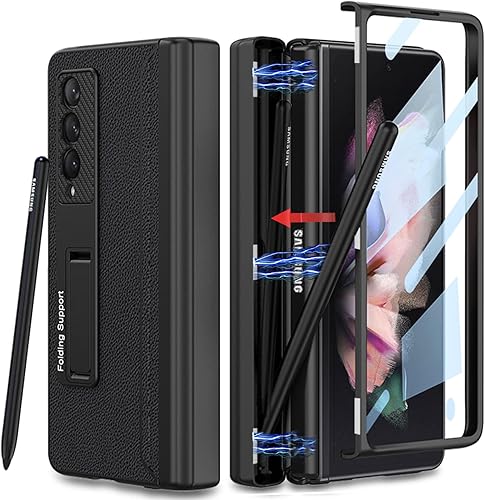 Miniatura 7 de COCOING Funda para Samsung Galaxy Z Fold 3 con soporte para bolígrafo, cubierta con bisagras integrada con ranura para bolígrafo, con protector de