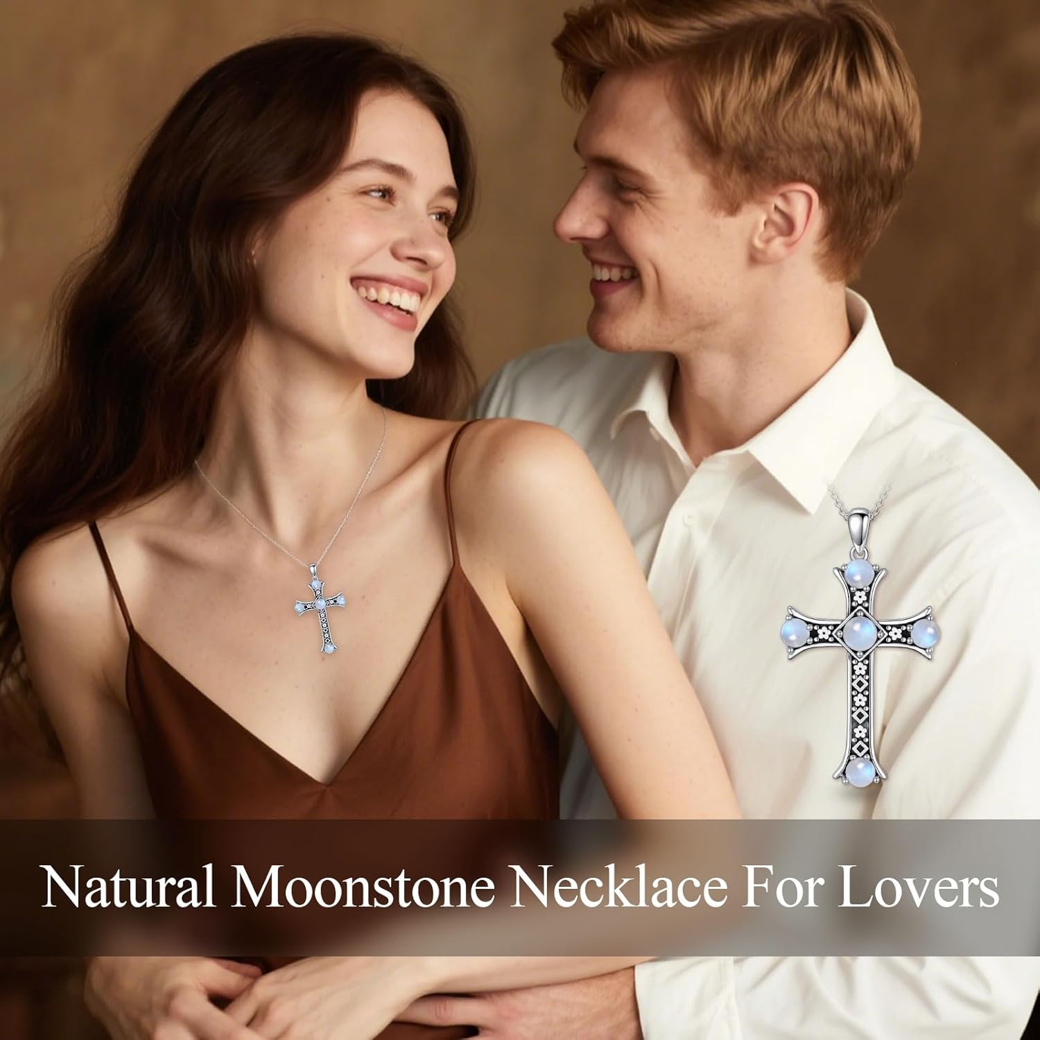 Natural Moonstone Cross Necklace for Women 925 Sterling Silver Blue Moonstone Cross Pendant June Birthstone Boho Jewelry Gift for Wife Mom - Image 5