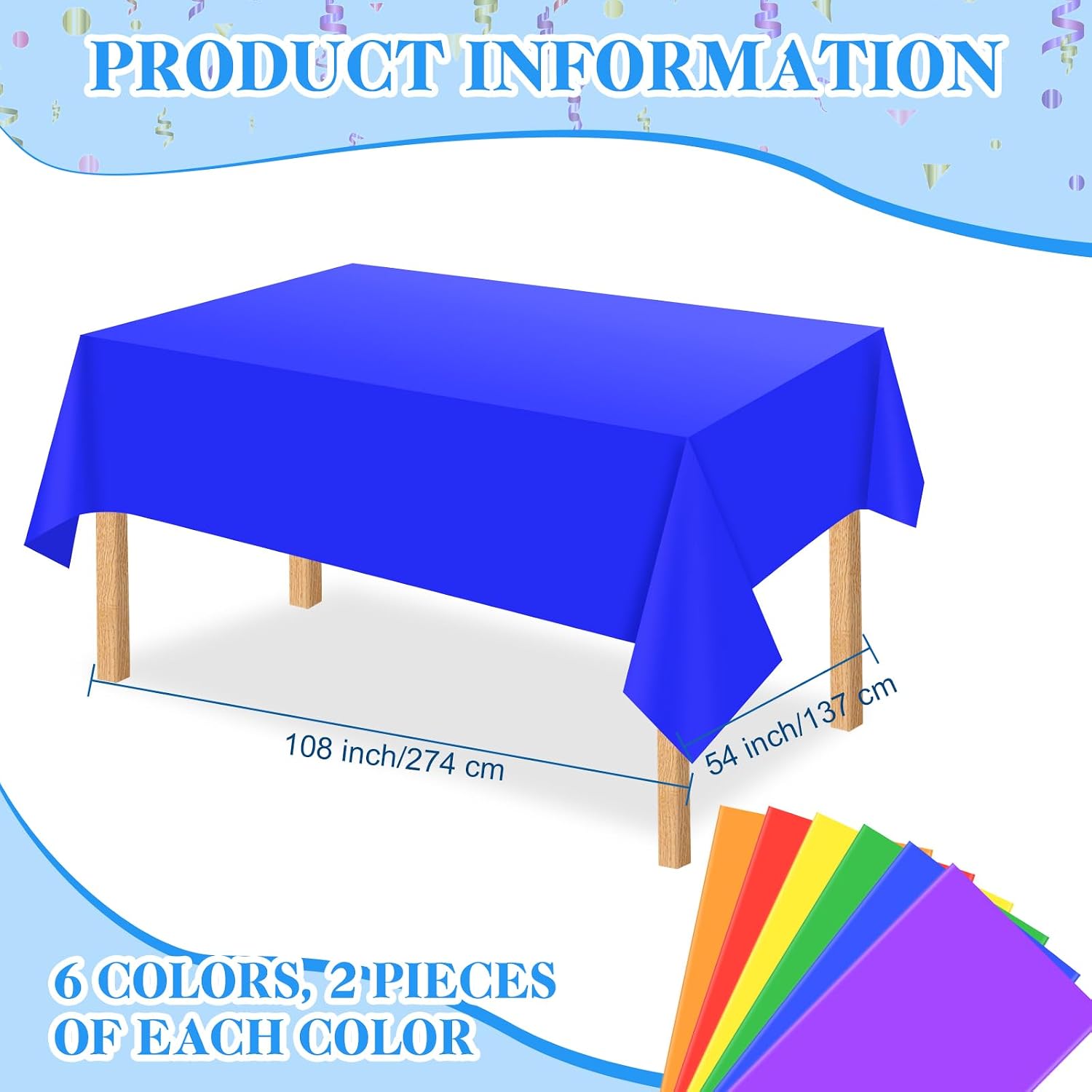 Unittype 12 Pcs Colorful Plastic Disposable Tablecloths 54 x 108 Inch Rainbow Rectangle Table Cover for Neon Wedding Birthday Party Decorations(Rainbow) image 2