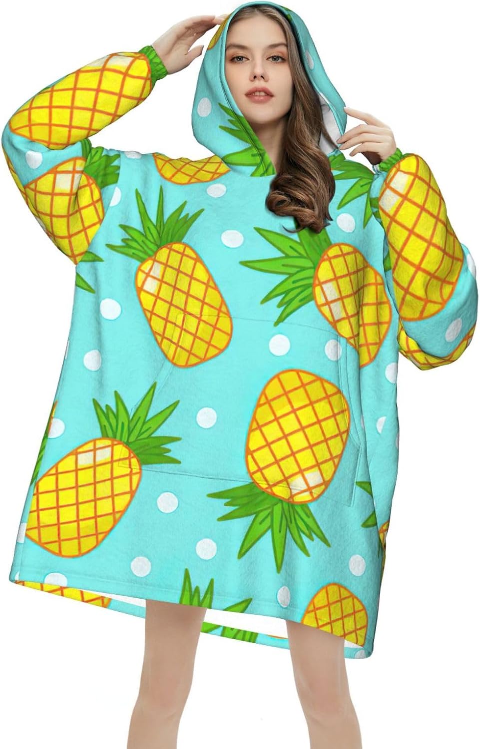 Fresh Pineappleprint Oversized Hoodie Blanket, Super Soft Warm Comfortable Hoodie, Wearable Blanket Adult