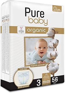 Pure Baby Eco Diapers with Organic Cotton Core Size 3, 4-10 Kg 56 Count