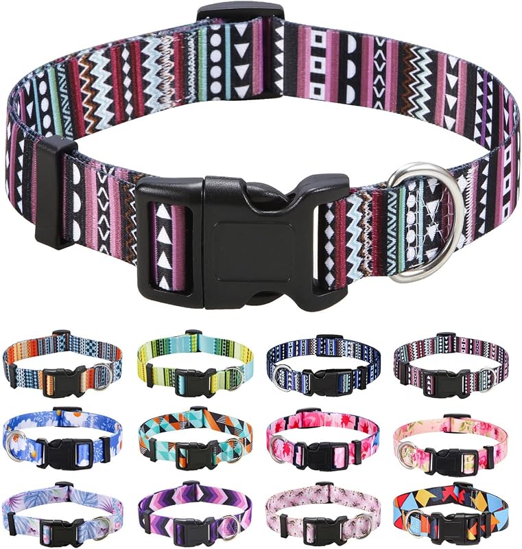 Mihqy Collar para Perros Grandes, Diseño De Moda, Bohemio Púrpura,L | Ajuste para cuello de 14.9 a 24.8 pulgadas, múltiples patrones, 4 tamaños para perros pequeños, medianos y grandes, cómodo para paseos y caminatas al aire libre