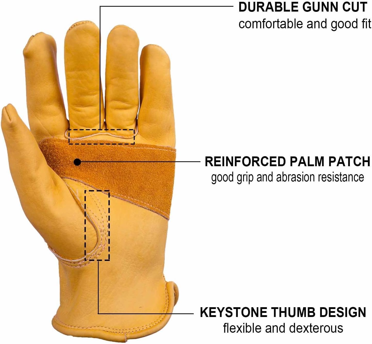 OZERO Flex Grip Leather Work Gloves Stretchable Wrist Tough Cowhide Working Glove 1 Pair (Gold, Medium) : Everything Else