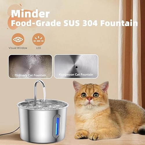 Miniatura 3 de Fuente de agua para gatos de acero inoxidable, dispensador de mascotas de gran capacidad de 2.2L para gatos en interiores, comederos de riego