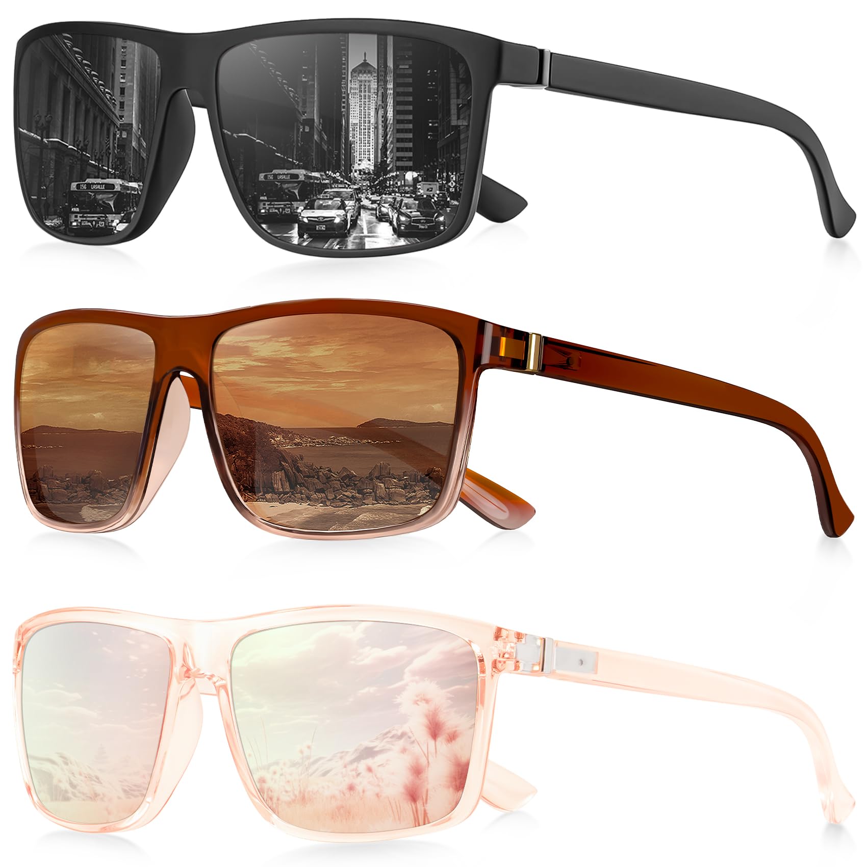 NSSIW Sunglasses Men Polarized Mens-Sunglasses: Classic Sun Glasses with UV400 Protection for Driving Fishing Golf 3 Packs