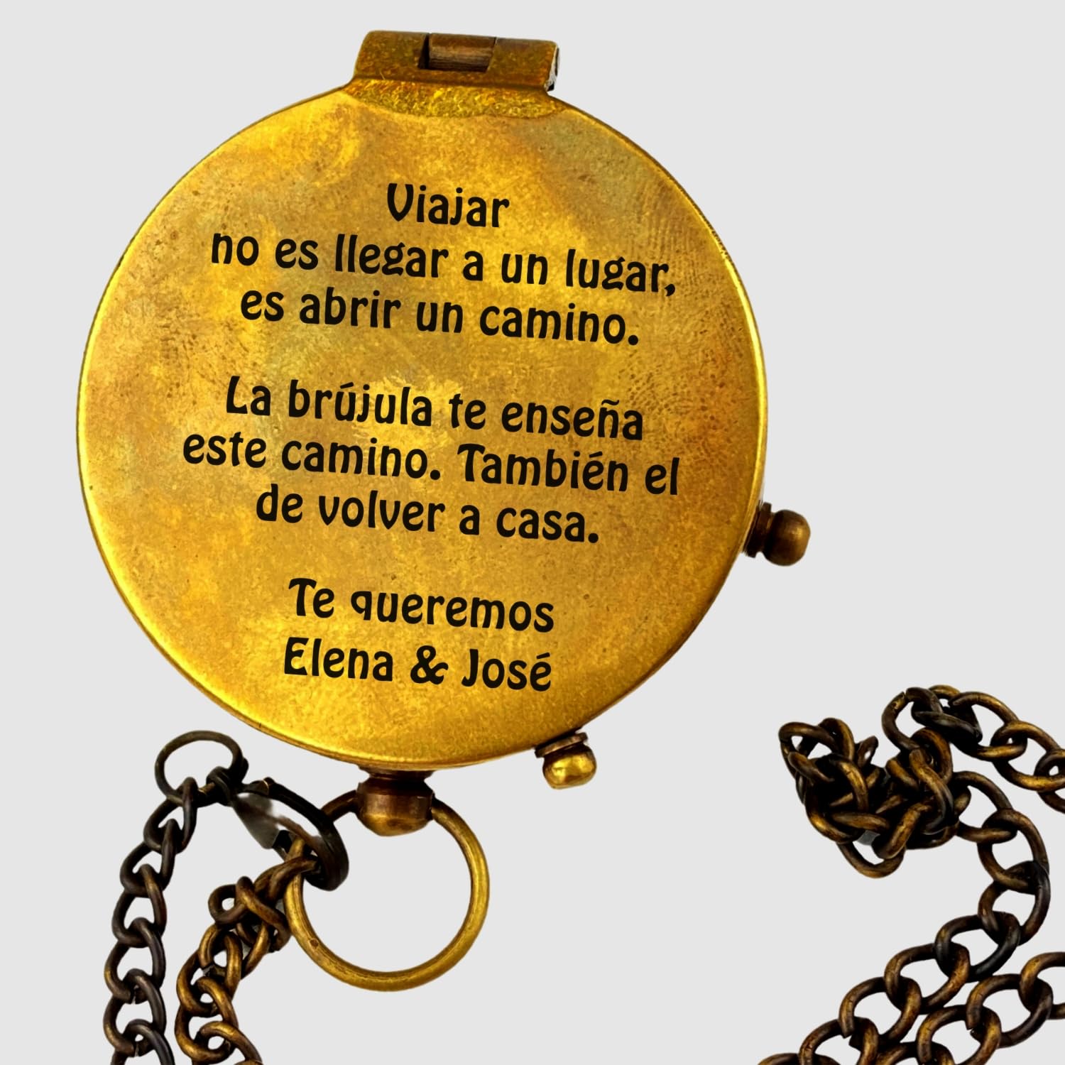 Brújula con tu Texto Personalizado, Funda de Piel o Caja Regalo de Madera Disponible, Vintage