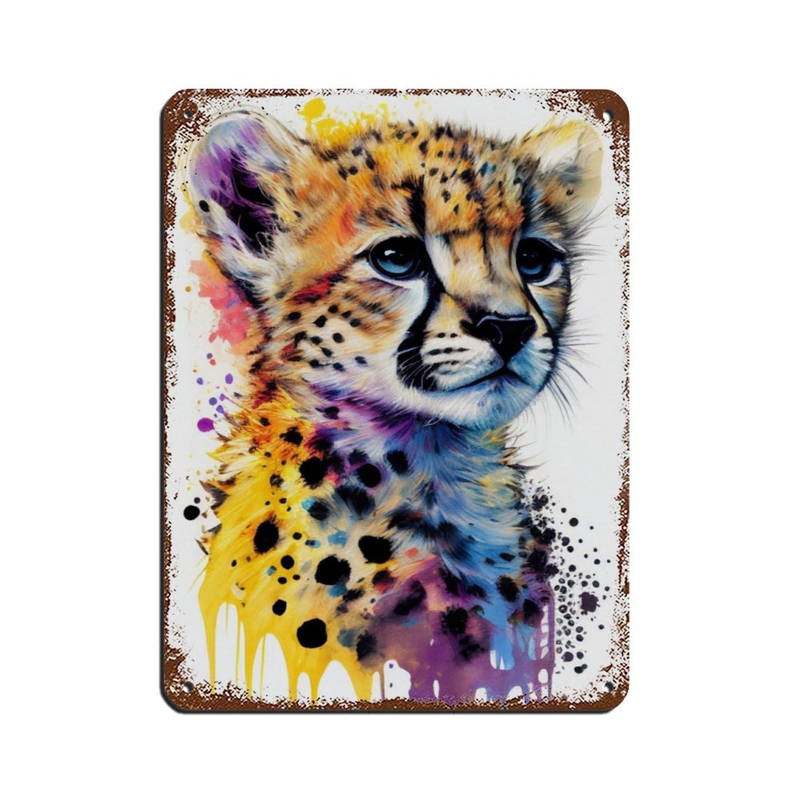 Watercolour Cheetah Portrait Poster（1） Retro Poster Metal Tin Sign Chic Art Retro Iron Painting Bar People Cave Cafe Family Garage Poster Wall Decoration 12x16inch(30x40cm)