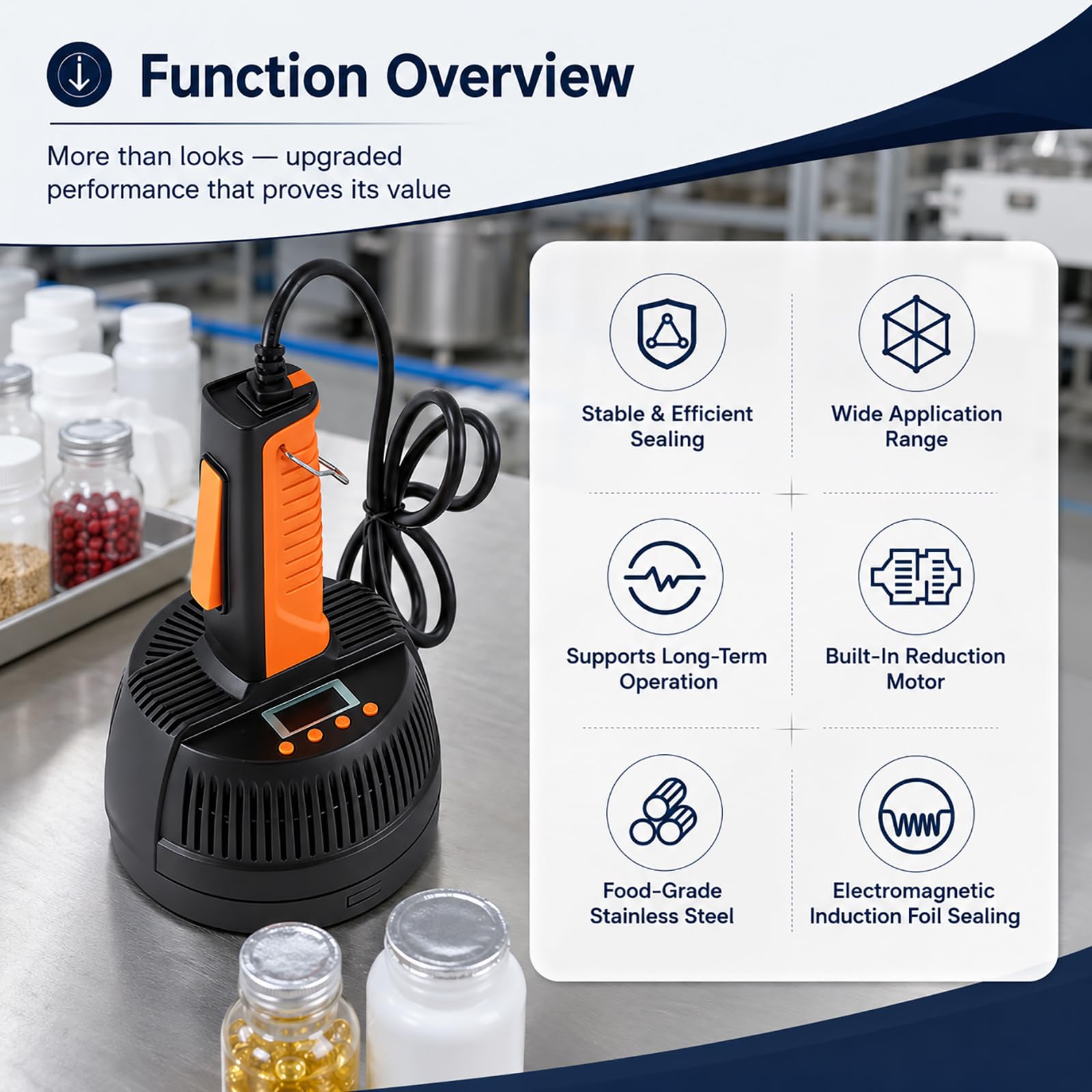 Machine de Scellage À Induction Portable, Scelleuse de Bouchons en Aluminium Électromagnétique À 5 Niveaux Réglables pour Bouteilles en Plastique Et en Verre de 20 À 80 Mm