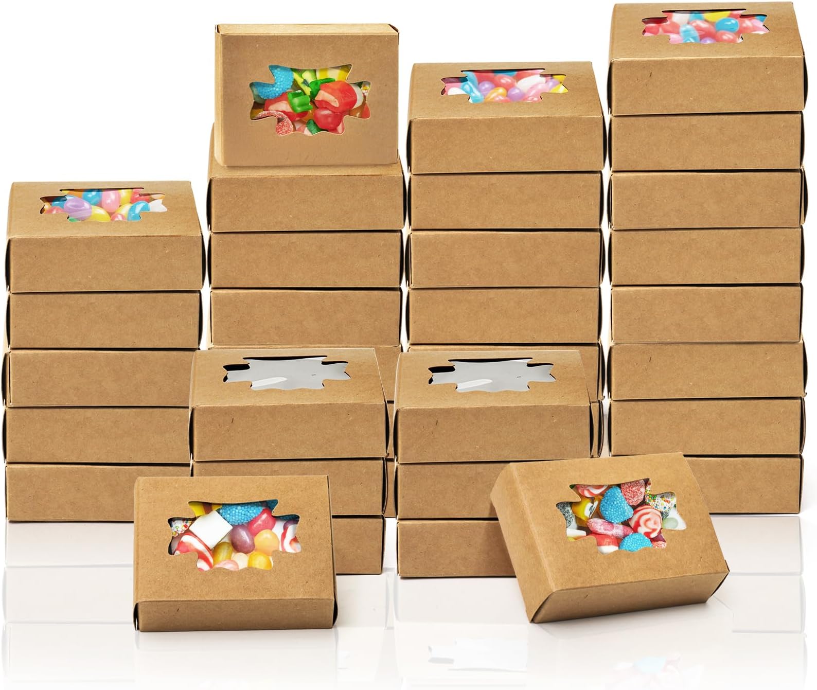 WRINGKIT 100 Pack Kraft Paper Soap Boxes, Kraft Treat Boxes with Window, Rectangle Soap Wrappers Packaging, Soap Making Supplies for Bakery, Chocolate, Sweet, Jewelry Display, Candy Gift Box