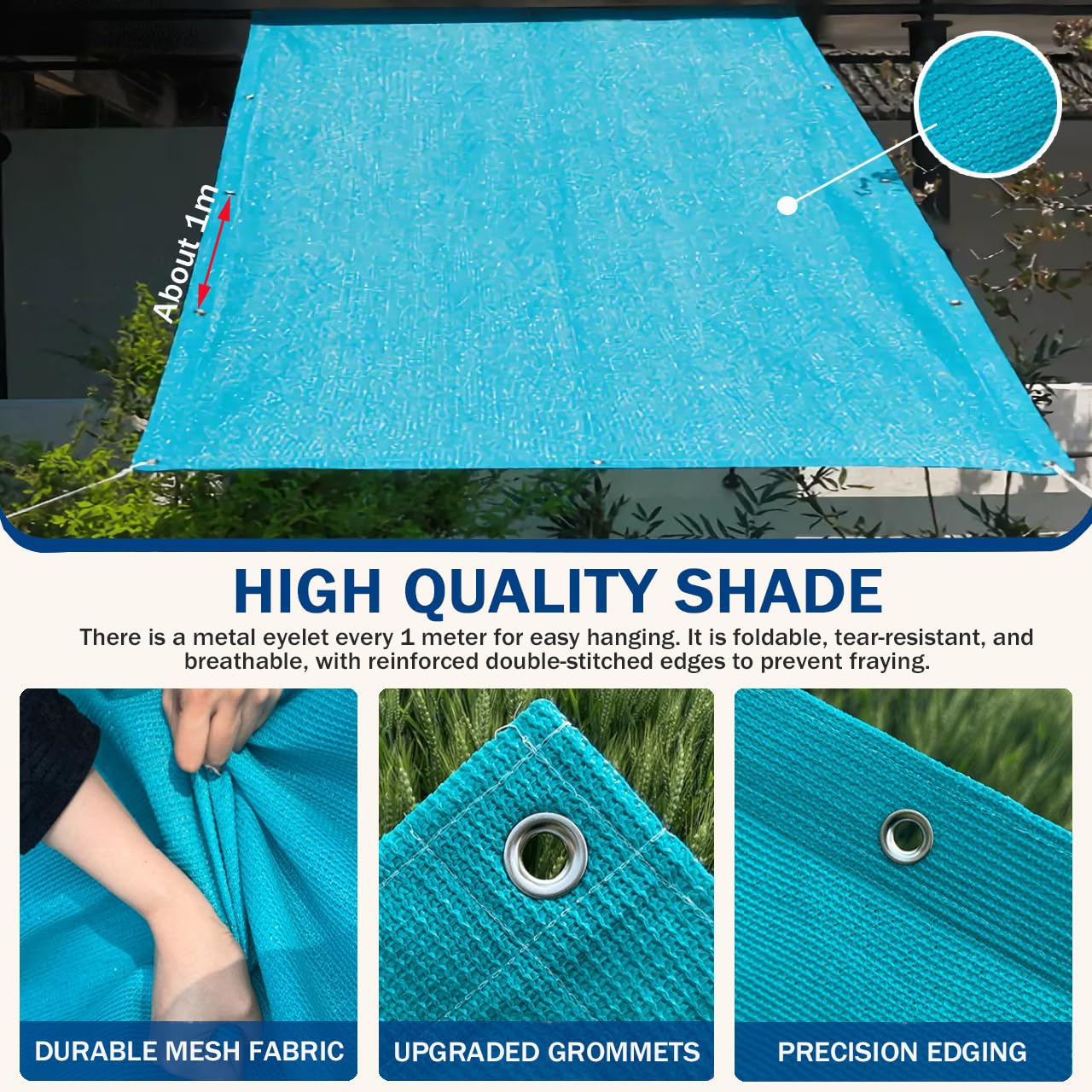 Azul Malla de Sombra 180 g/m²–Red de Protección Solar UV Resistentente, Transpirable y Ligera para Jardín, Terraza, Invernadero y Pérgola–2mx10m Toldo con Ojales Exterior