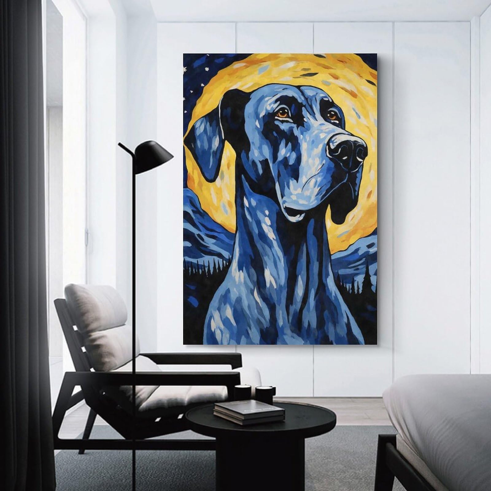 Junmoney Unframe-Style-15 Great Dane Starry Night Canvas Wall Decor, 20X30inch(50X75cm), For Wall Displays, Bedrooms Or Room Updates, Wall Decor Suited To Curated Displays