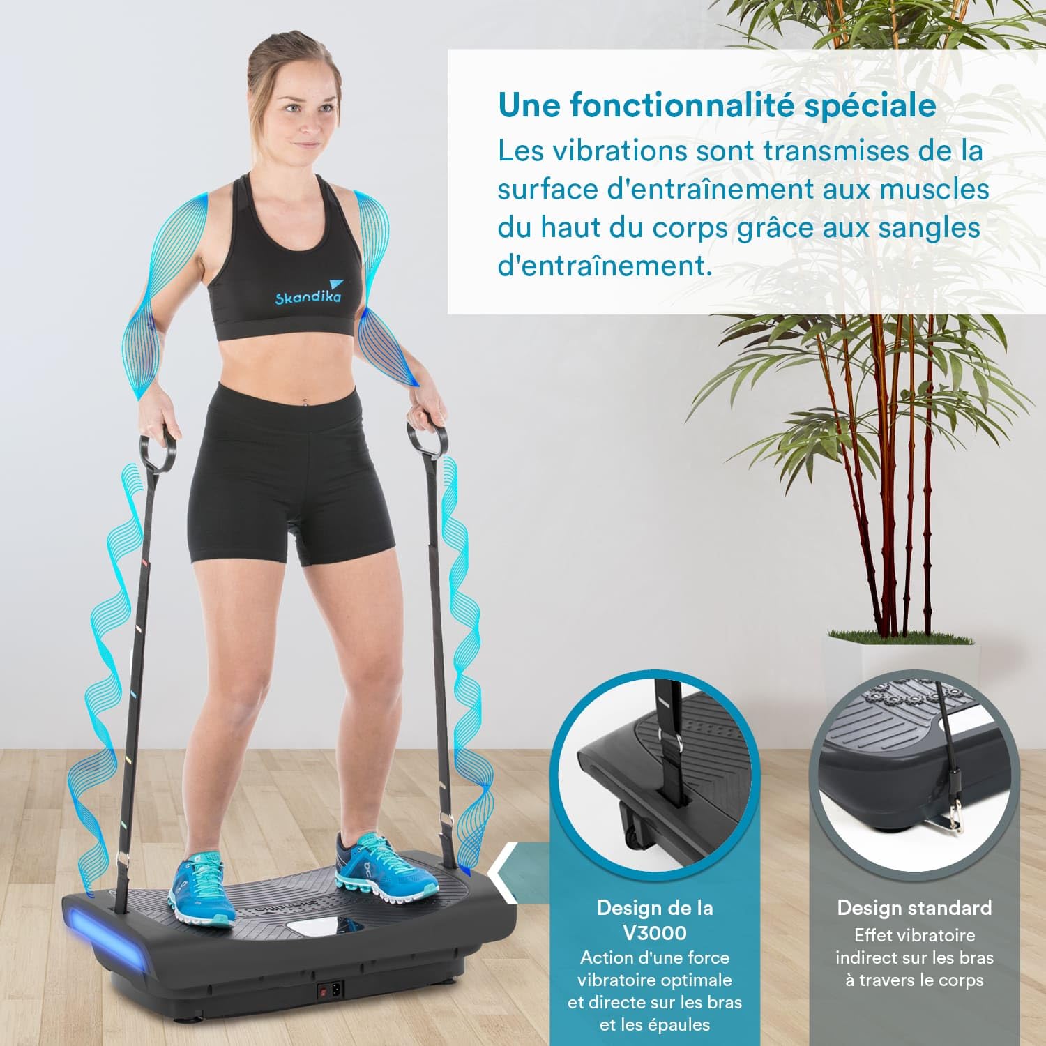 Skandika Platforma wibracyjna 4D V3000 | Zakrzywiona platforma wibracyjna, technologia Smart LED, trening wideo, głośnik Bluetooth i paski treningowe | Domowe urządzenie fitness