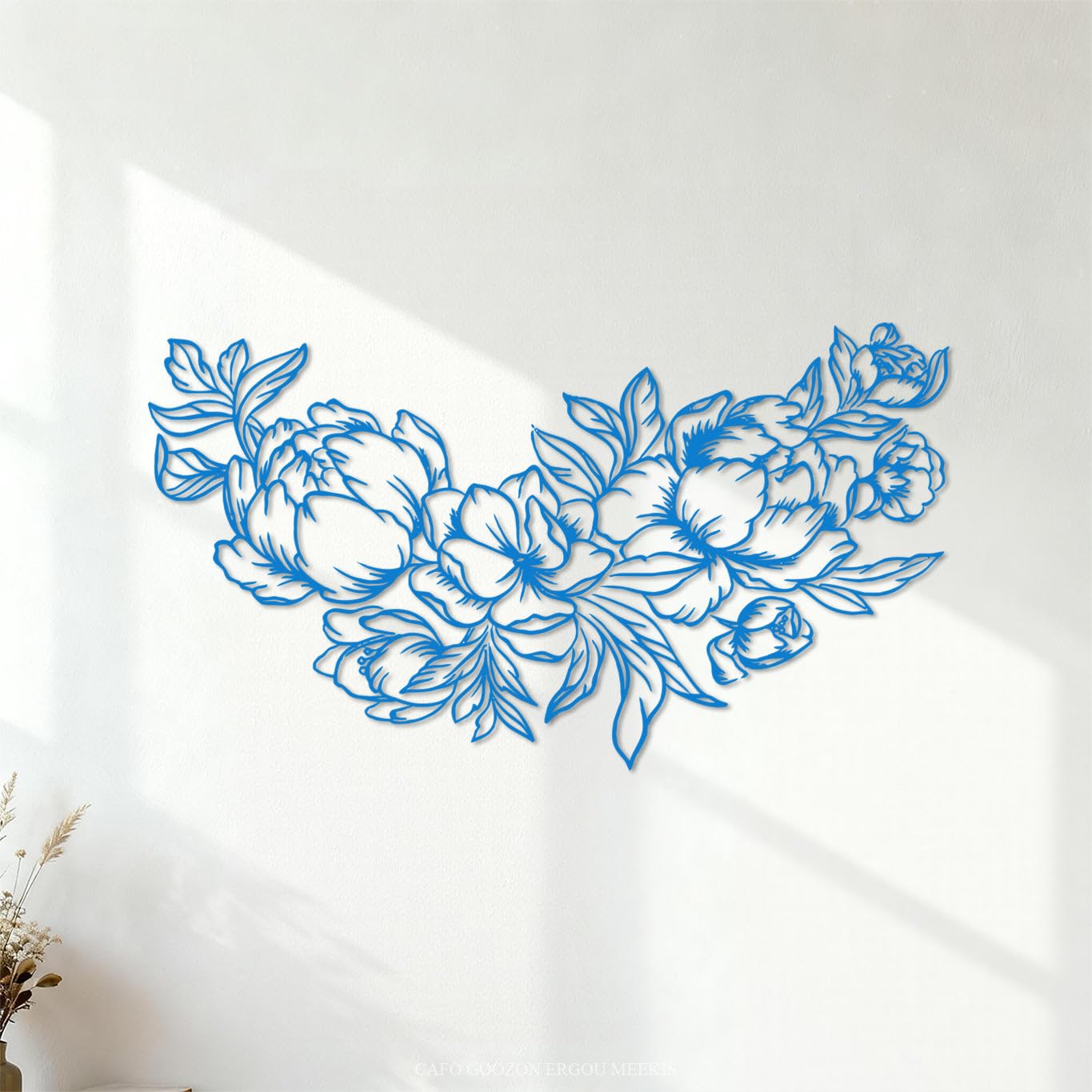 Wall Stickers Paster Paper Peony Flowers 54x96.6cm It Won't Fall Off Blue