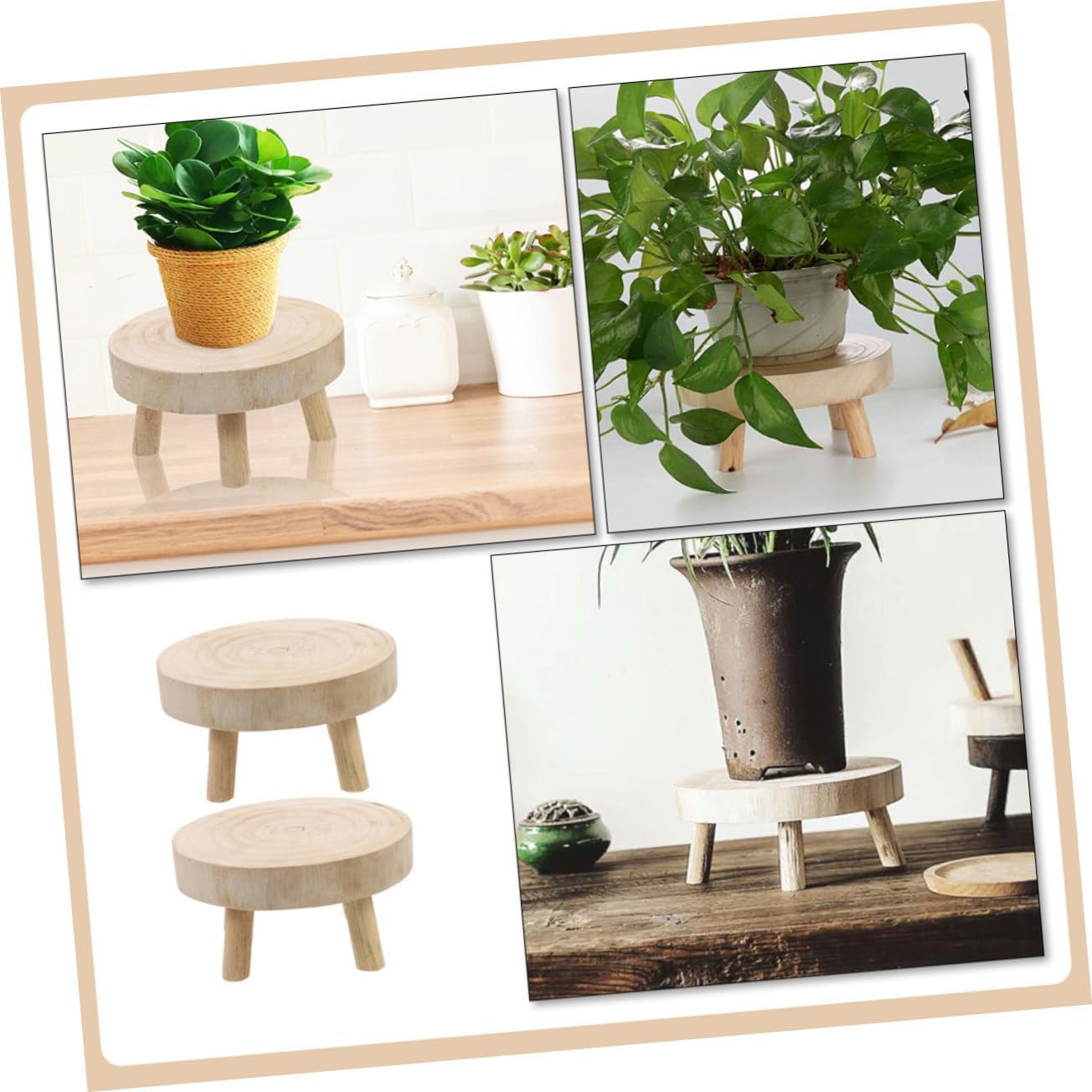 2pcs Wooden Indoor Plant Stand Solid Natural Wood Flower Pot Holder with Strong Load Capacity Decorative Stool Design for Plant Display and Aquatic Tanks